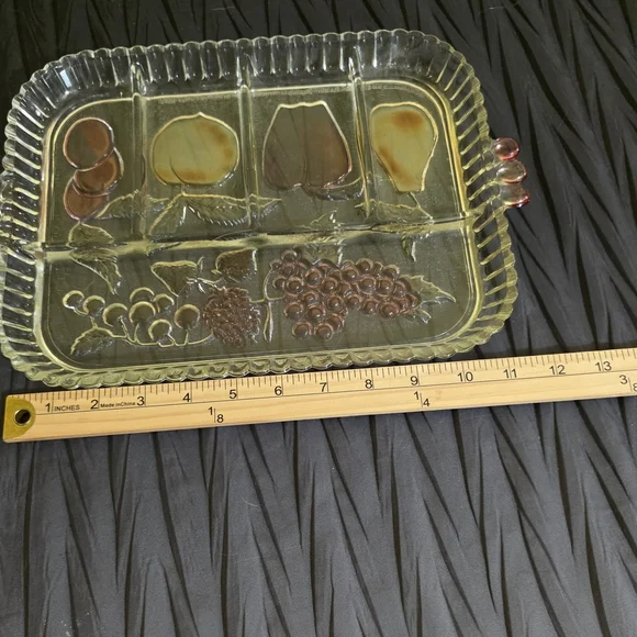 Indiana Glass Fruit Design Divided Tray with Red and Amber Accents - Picture 3 of 3